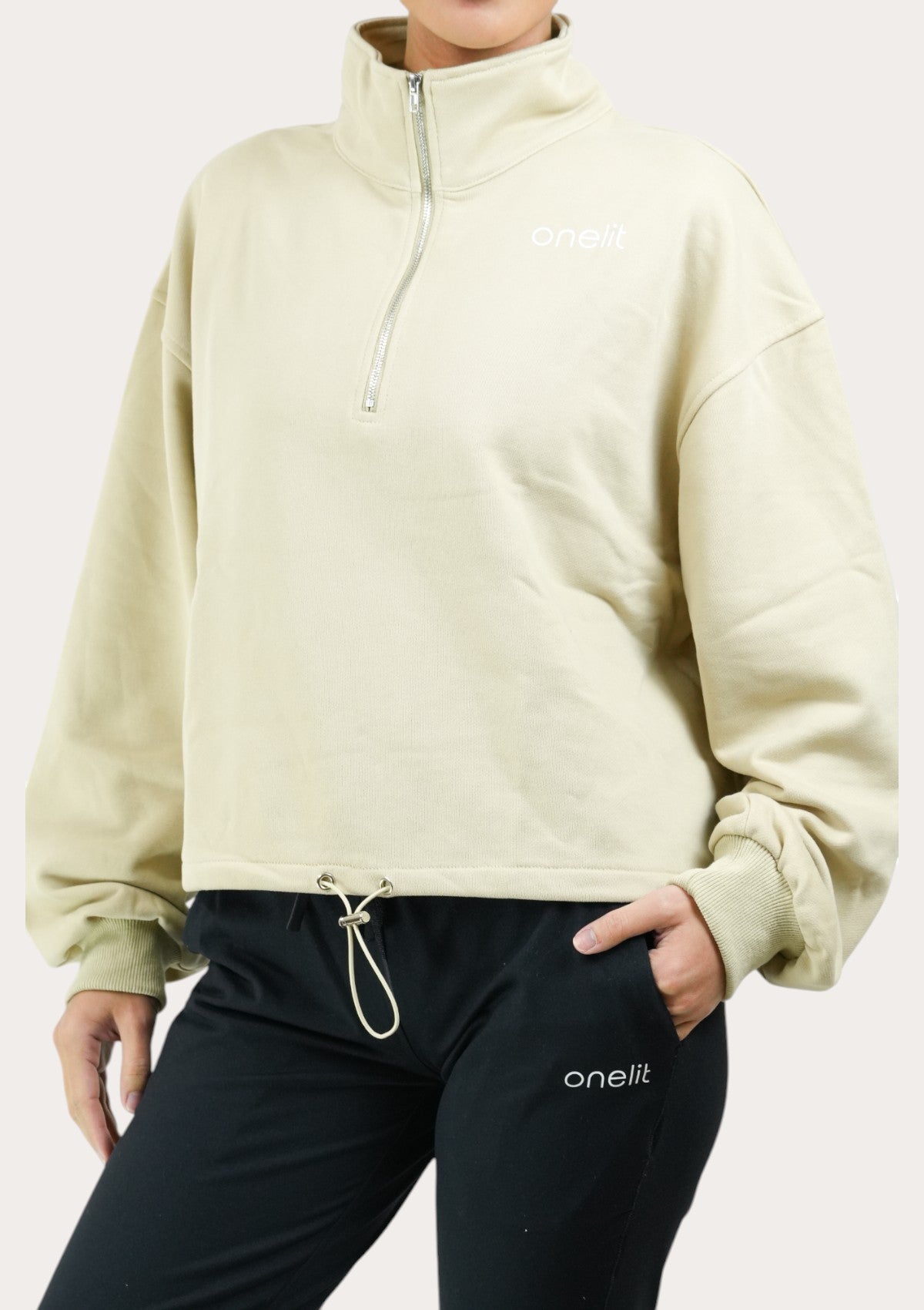 onelit レディース クロップド オーバーサイズ ハーフジップ